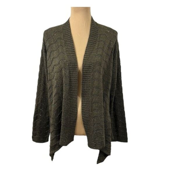 Chico’s Cardigan Size 2 Large Open Front Sparkle Knit Moss Green - Picture 1 of 14